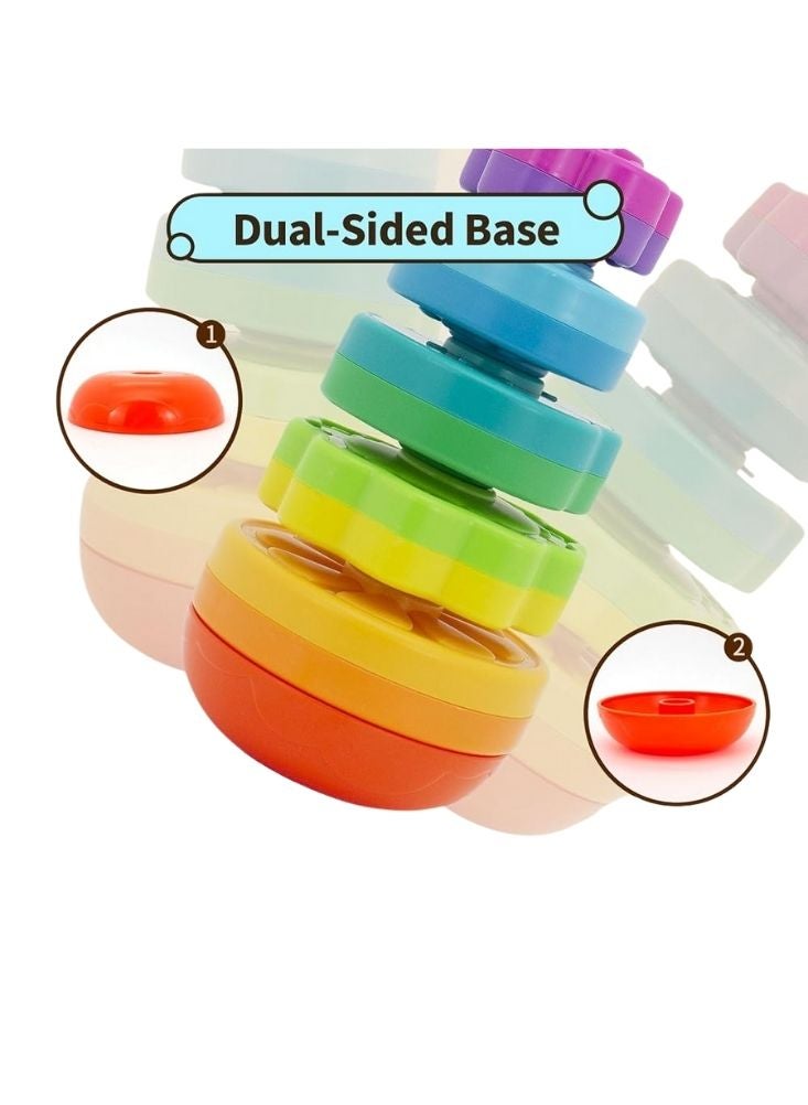 بريميم لعبة حلقات مونتيسوري الملونة القابلة للتكديس مع عمود حلزوني دوار - لعبة لتمييز الألوان، وتنسيق حركة اليد والعين، وتنمية المهارات الحركية - Image 4